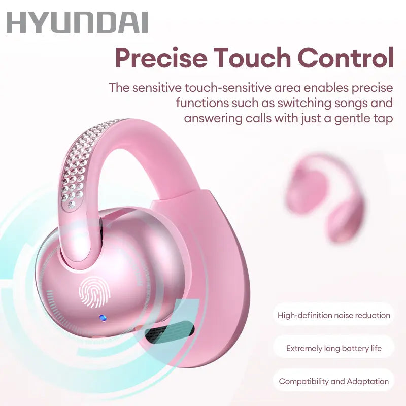 HYUNDAI C05 Fashion Clip-On Wireless Headphones with Bluetooth 6.0, OWS Open-Ear Air Conduction, Luxury Pink Diamond Jewelry Design, Lightweight & Comfortable Fit, Stylish Earbuds for Women & Girls, Ideal Gift, Compatible with Android & Ios