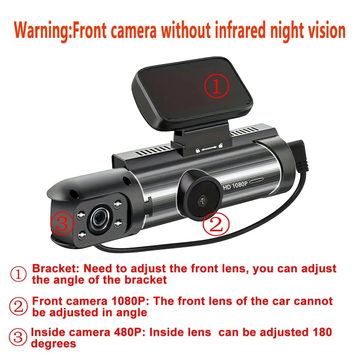 Dual Recording Car DVR Camera, Dash Cam with 64GB Memory Card, Wide Angle Car Dash Camera with 3.16 Inch Lps Screen, Video Surveillance, Jerl Dash Cam, Recording Camera, Car Dashcam(Non-Rechargeable Model; Must Be Plugged in for Use.)