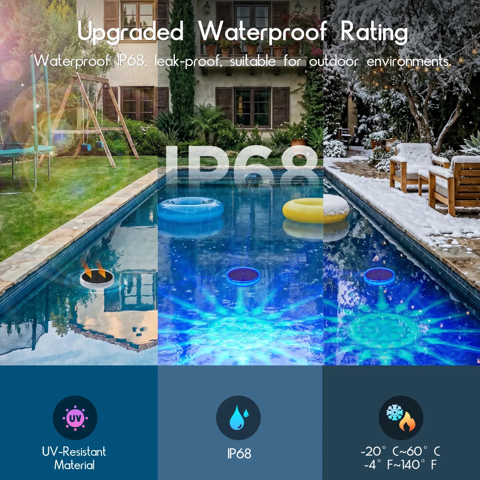 Solar Floating Pool Lights, RGB Pool Lights with Remote Control, IP68 Waterproof for Above-Ground Pools, Pool Parties, Inground Pools & Hot Tubs
