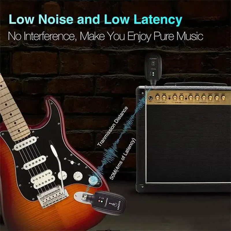LEKATO Wireless Guitar System Built-In Rechargeable 4 Channels Wireless Guitar Transmitter Receiver for Electric Guitar Bass Violin(A8)