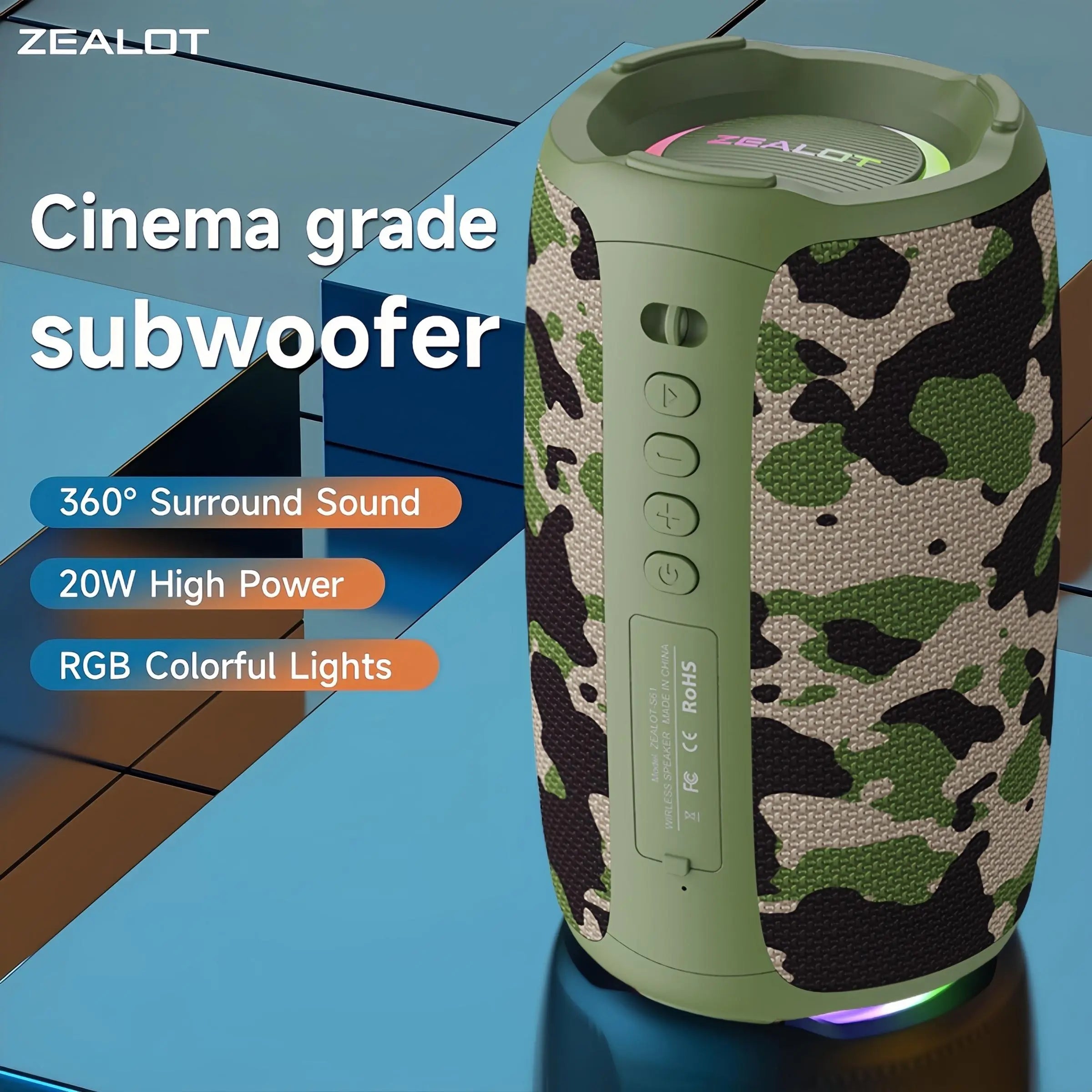 ZEALOT Outdoor Wireless Speaker - Portable Bluetooth Speaker, Portable Waterproof Speakers With, Booming Stereo Sound, IPX4 Waterproof, 10 Hours of Playtime, 3600Mah Battery, RGB Lighting - Ideal for Home, Outdoor, Camping, Hiking