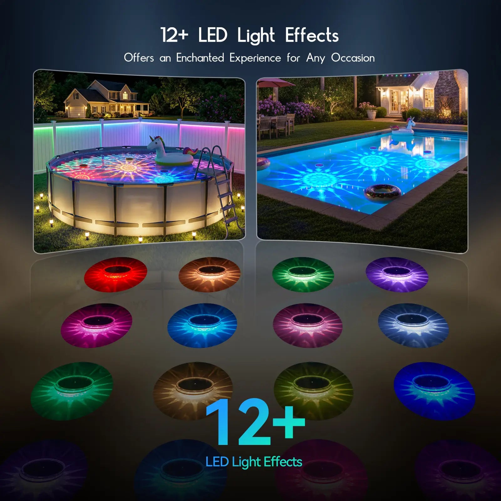 Solar Floating Pool Lights, RGB Pool Lights with Remote Control, IP68 Waterproof for Above-Ground Pools, Pool Parties, Inground Pools & Hot Tubs