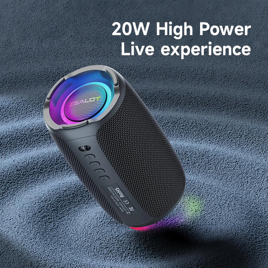 ZEALOT Outdoor Wireless Speaker - Portable Bluetooth Speaker, Portable Waterproof Speakers With, Booming Stereo Sound, IPX4 Waterproof, 10 Hours of Playtime, 3600Mah Battery, RGB Lighting - Ideal for Home, Outdoor, Camping, Hiking