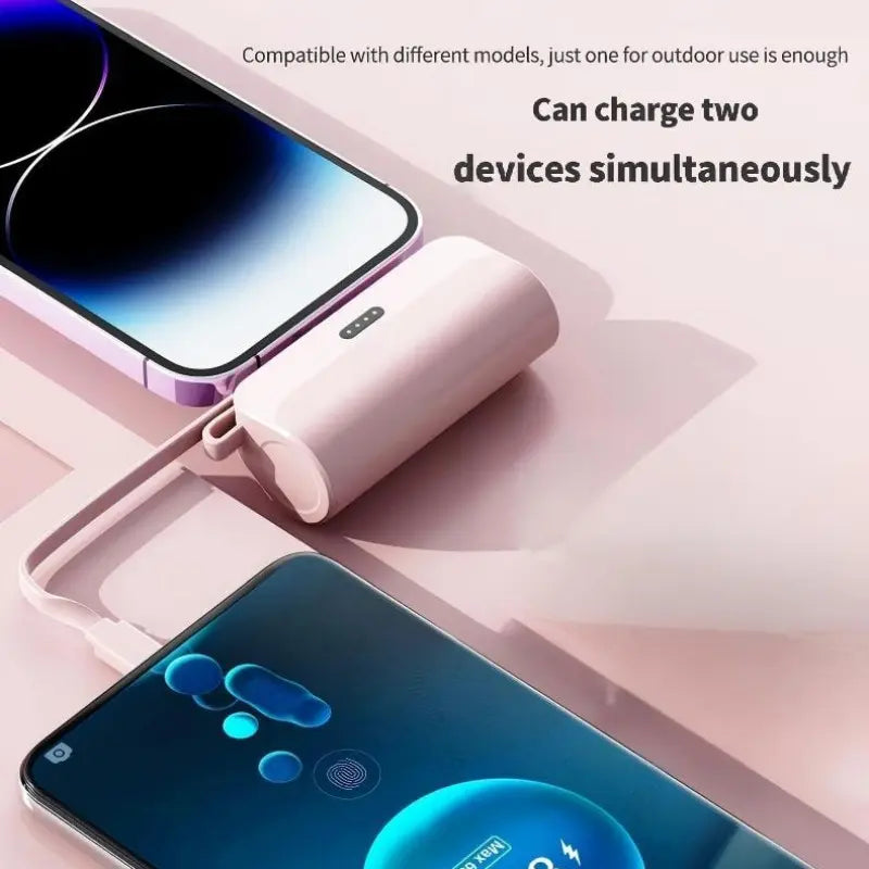 Portable Pocket Compact Capsule Power Bank, 5000Mah Capacity, Supports Ios, Type-C & Double USB Output, Fits Iphone & Android Devices, Travel Essential