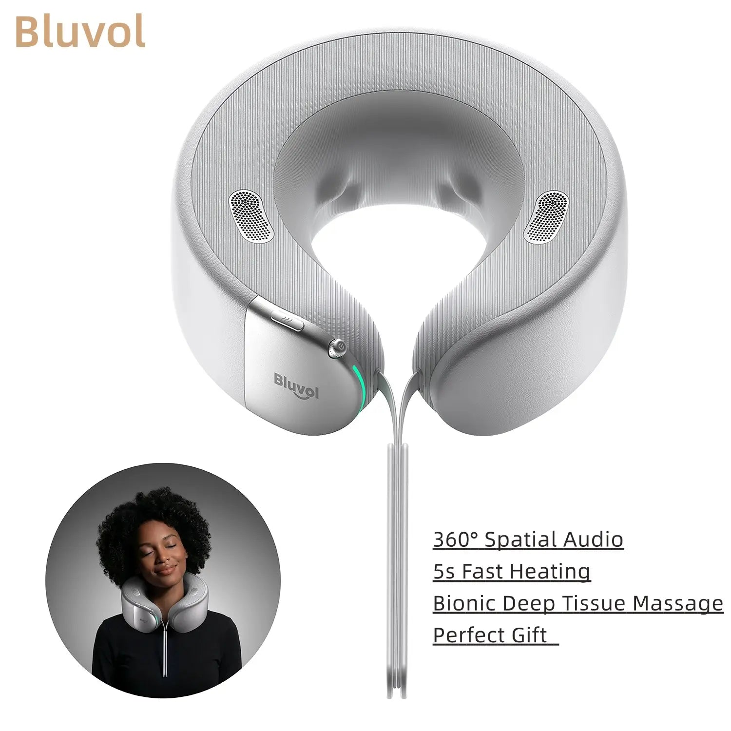 Bluvol Nest 10 Ultra Immersive MASGRE Cordless Neck and Shoulder Massager with Heat – Deep Kneading Electric Massage Pillow for Neck – Perfect for Home, Office and Car. Bluetooth Connection, Mother'S Day Gifts
