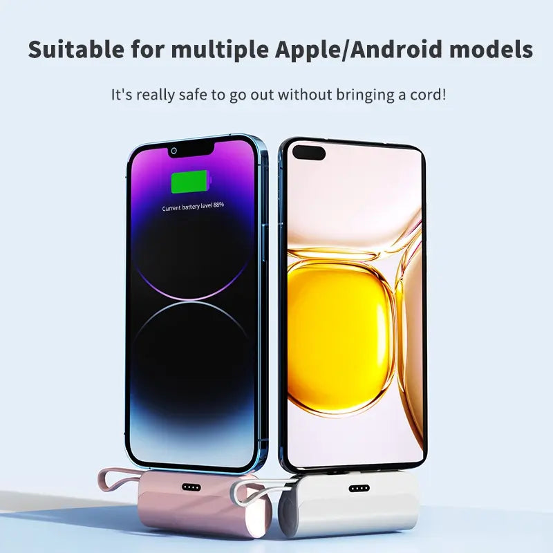 Portable Pocket Compact Capsule Power Bank, 5000Mah Capacity, Supports Ios, Type-C & Double USB Output, Fits Iphone & Android Devices, Travel Essential