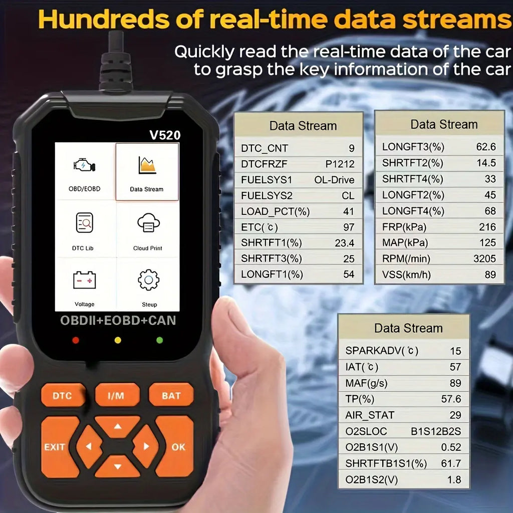 OBD2 Scanner Live Data Professional Mechanic OBDII Diagnostic Code Reader Tool for Check Engine Light Cloud Printing Daul UI Mode