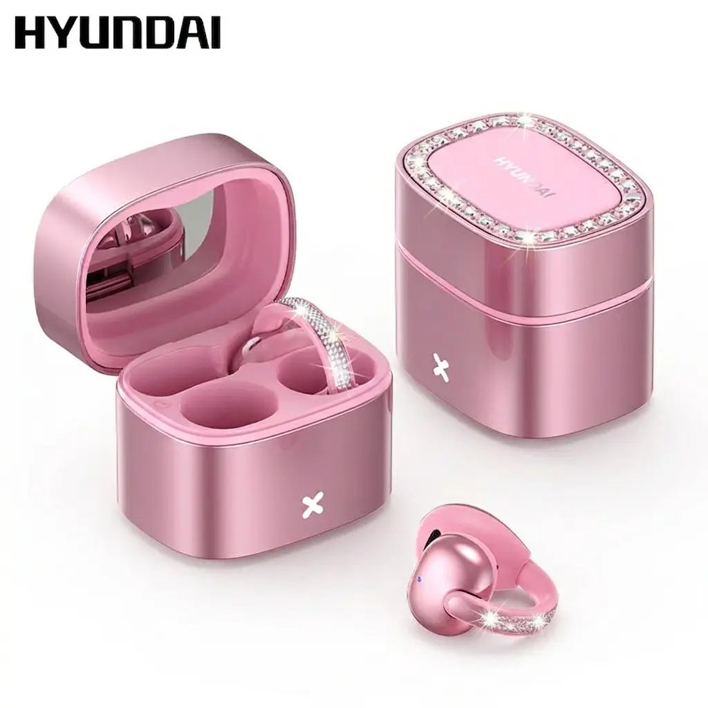 HYUNDAI C05 Fashion Clip-On Wireless Headphones with Bluetooth 6.0, OWS Open-Ear Air Conduction, Luxury Pink Diamond Jewelry Design, Lightweight & Comfortable Fit, Stylish Earbuds for Women & Girls, Ideal Gift, Compatible with Android & Ios