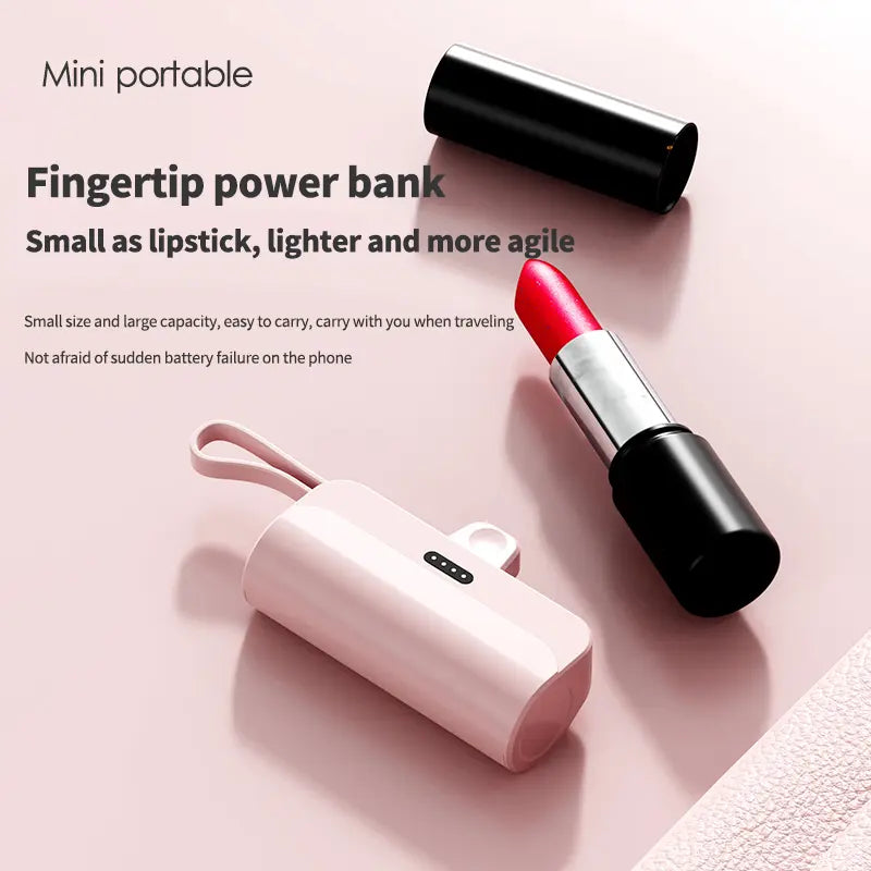 Portable Pocket Compact Capsule Power Bank, 5000Mah Capacity, Supports Ios, Type-C & Double USB Output, Fits Iphone & Android Devices, Travel Essential