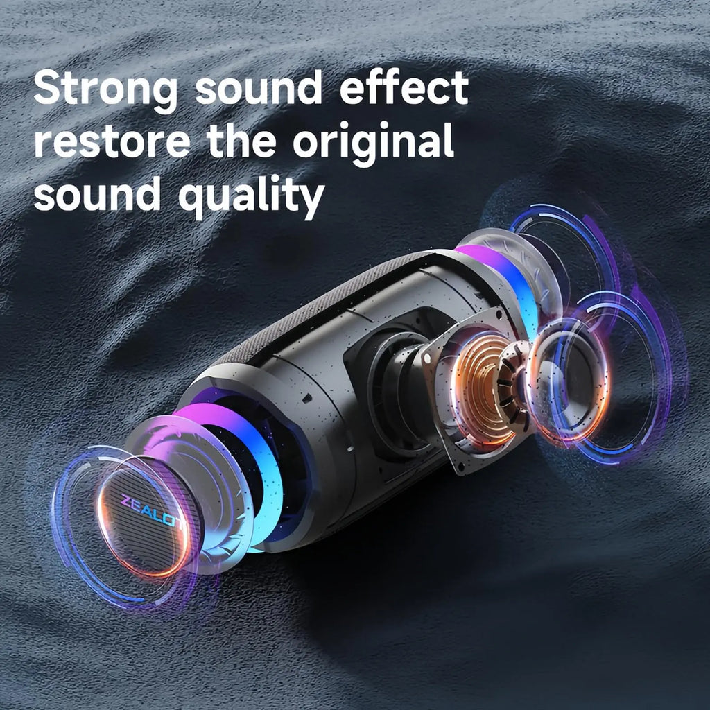 ZEALOT Outdoor Wireless Speaker - Portable Bluetooth Speaker, Portable Waterproof Speakers With, Booming Stereo Sound, IPX4 Waterproof, 10 Hours of Playtime, 3600Mah Battery, RGB Lighting - Ideal for Home, Outdoor, Camping, Hiking