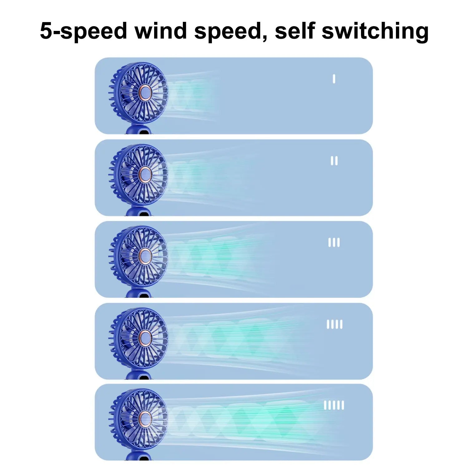 Portable Handheld Fan with Base & Lanyard, USB Rechargeable Small Fan with Adjustable 5 Speeds & LED Power Display, Foldable Personal Fan for Office Bedroom Outdoor Travel Camping