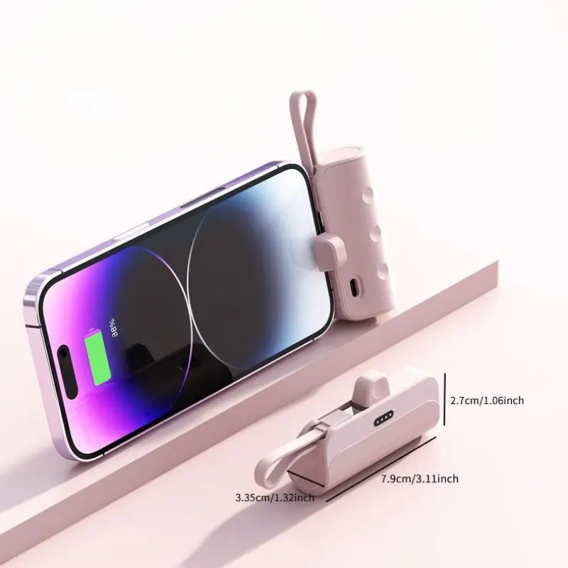 Portable Pocket Compact Capsule Power Bank, 5000Mah Capacity, Supports Ios, Type-C & Double USB Output, Fits Iphone & Android Devices, Travel Essential