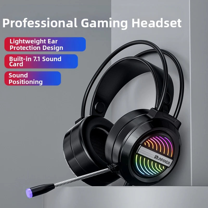USB 3.5mm Micro USB Wired Over-ear Headset 7.1-channel Surround Sound 7-Color Breathing Light 50mm Dual Speakers Mobile Phone