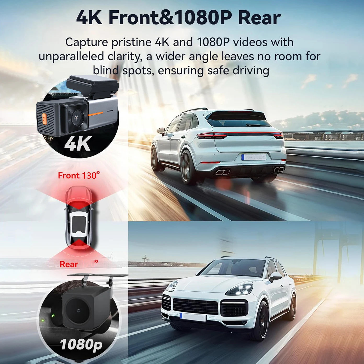 4k Car Camera Wifi Dash Cam 4k Front and Rear Camera Dashcam Dash Smart WiFi Dash Camera 4k Car Dashcam 4k Camera for Cars