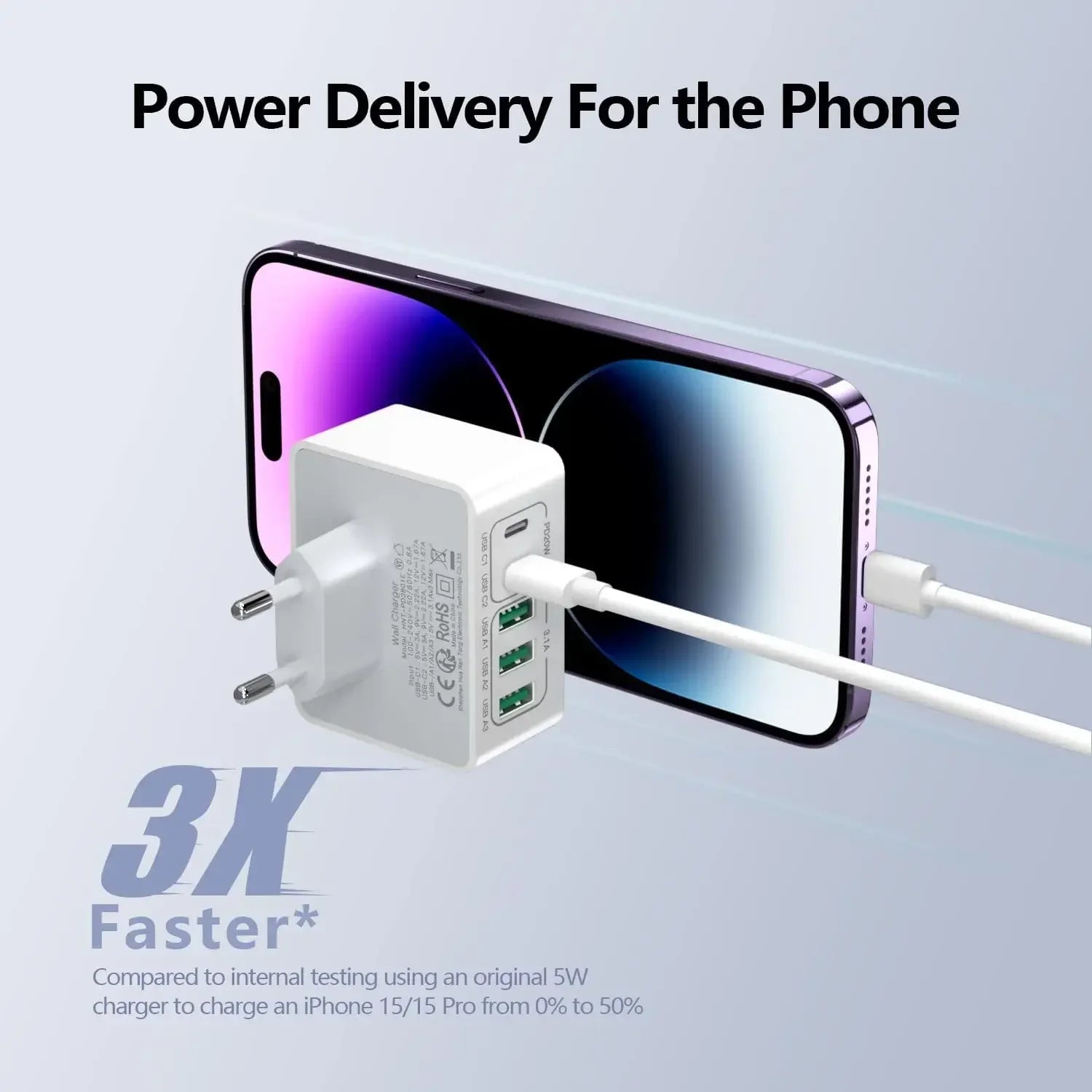 Cargador USB C Charger Cargador Rapido 50W 5 Puertos Bloque de Carga rápida, multicargador USB Carga rapida