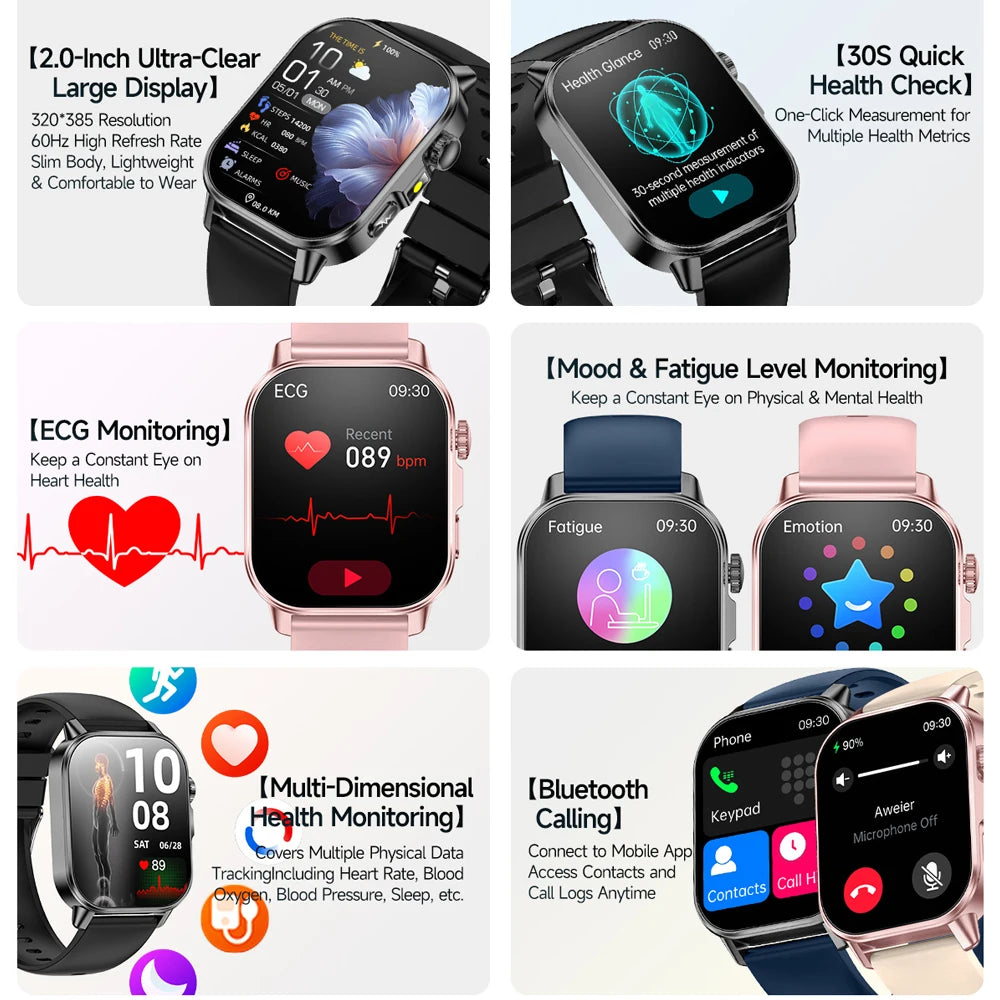 2026 New Health Nursing Grade Smart Watch Men Blood Lipid Uric Acid Tracker ECG+PPG Clock Bluetooth Call Smartwatches Men Women