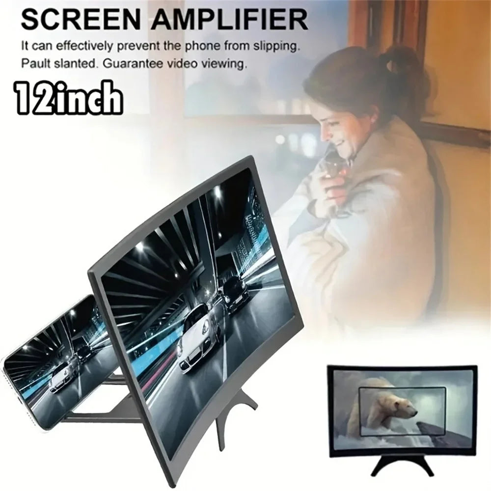 12 Inch Large Screen 3D HD Amplifier Curved Screen Mobile Phone Screen Magnifier Smartphone Video Amplifier Stand Holder