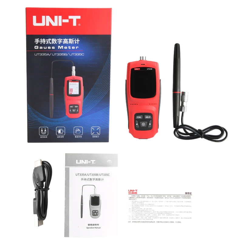 UNI-T Handheld Digital Gauss Meter UT335A UT335B UT335C 0-3000mT Automatic Manual Zeroing For Magnetic Field Detection