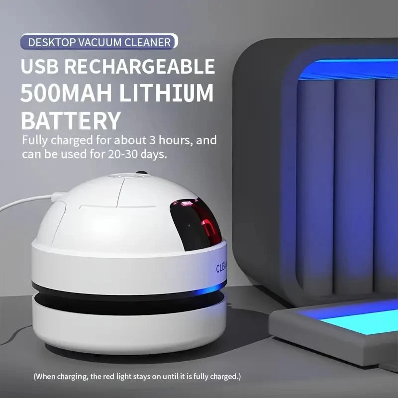 Mini Desktop Vacuum Cleaner Portable USB Rechargeable Battery Powered Robot Cute Shape Silent Pick Up Small Objects Debris Gift
