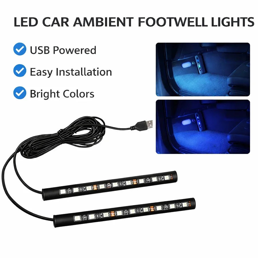 LED Car Interior Ambient Light 18 LEDs USB Footwell Light Neon Auto Seat Floor Decorative Atmosphere Interior Trim Strips Lamp