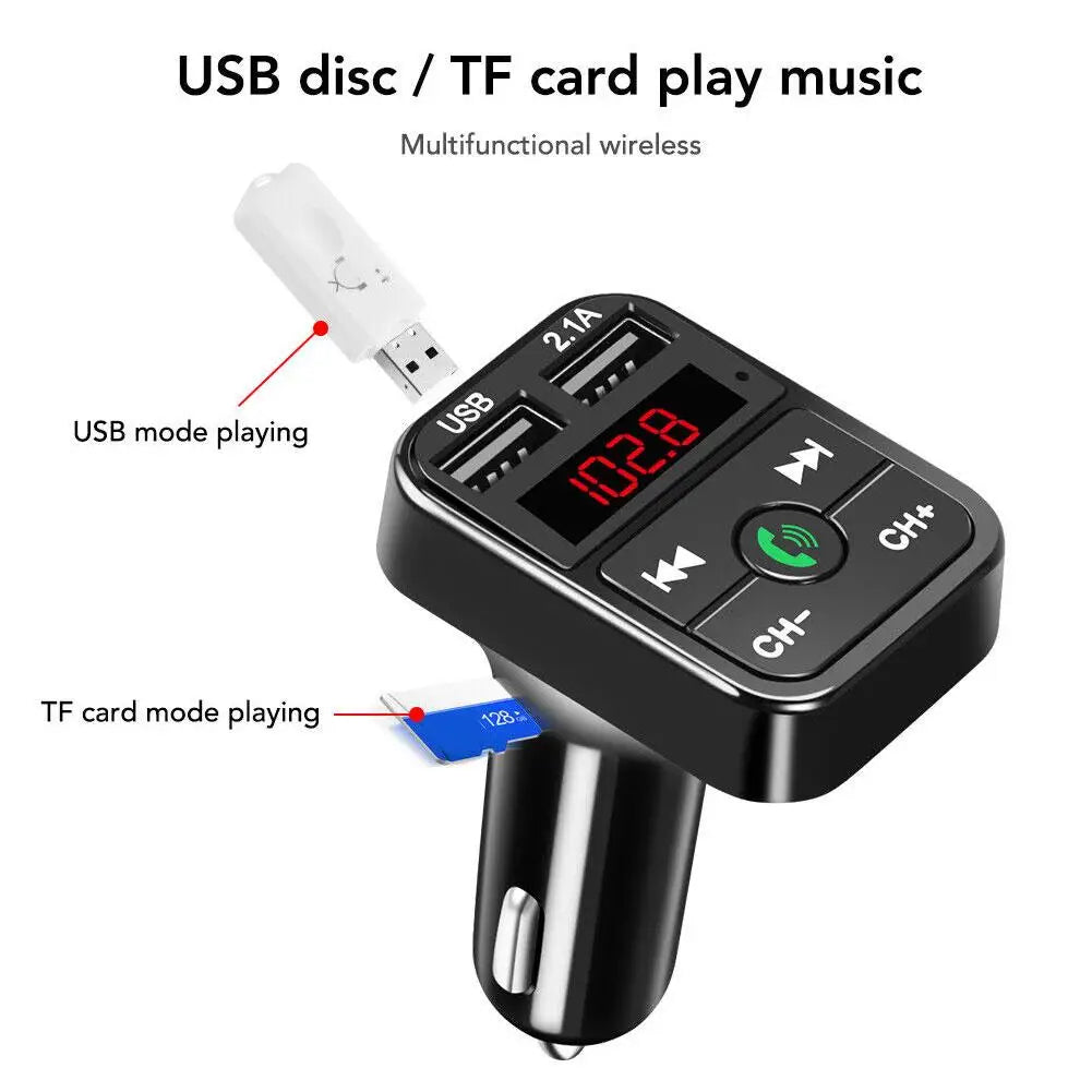FM Transmitter Bluetooth Car 3.1A Dual USB Port+Type-C Charge Handsfree Call Wireless Aux Audio Radio Modulator MP3 Player ﻿