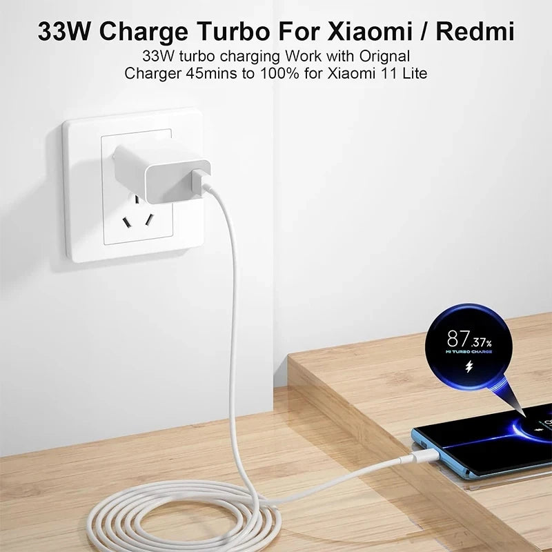 Original Xiaomi 33W Turbo Charger Fast Charge US Adapter For Mi 10T 10S Poco X5 X3 M5S F3 Redmi Note 13 12 Pad Pro EU Cargador