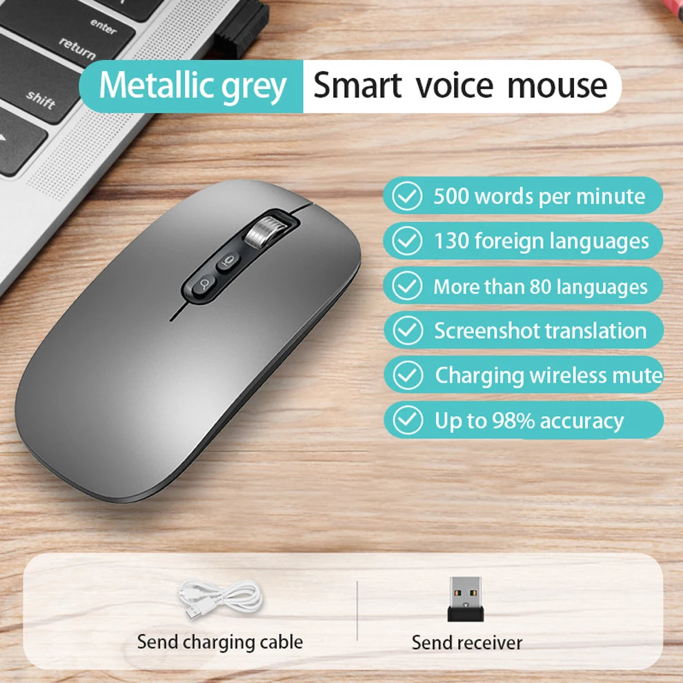 AI Smart Voice Mouse Speech to Text Mouse Rechargeable 2.4G Wireless Bluetooth Mouse for Windows Laptop Voice Typing Mouse