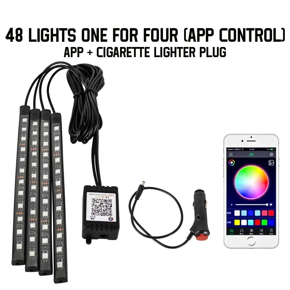 Car Interior Led Strip Lights for Auto RGB Light Kit with APP/Remote Control Environmental Lights Car Interior Decorations Light