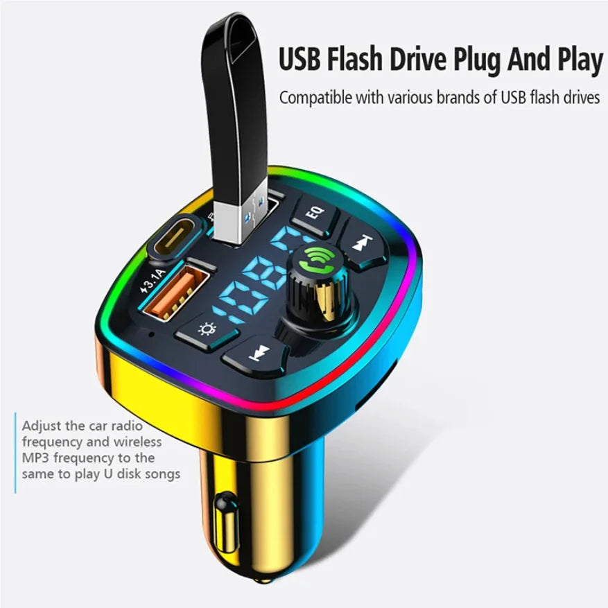 Car Bluetooth 5.0 FM Transmitter Wireless Adapter Mic Audio Receiver Auto MP3 Player 2.1A Dual USB Fast Charger Car Accessories
