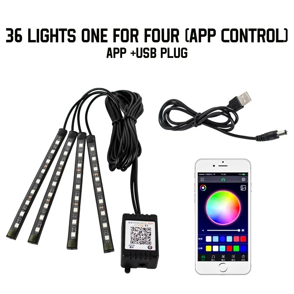Car Interior Led Strip Lights for Auto RGB Light Kit with APP/Remote Control Environmental Lights Car Interior Decorations Light