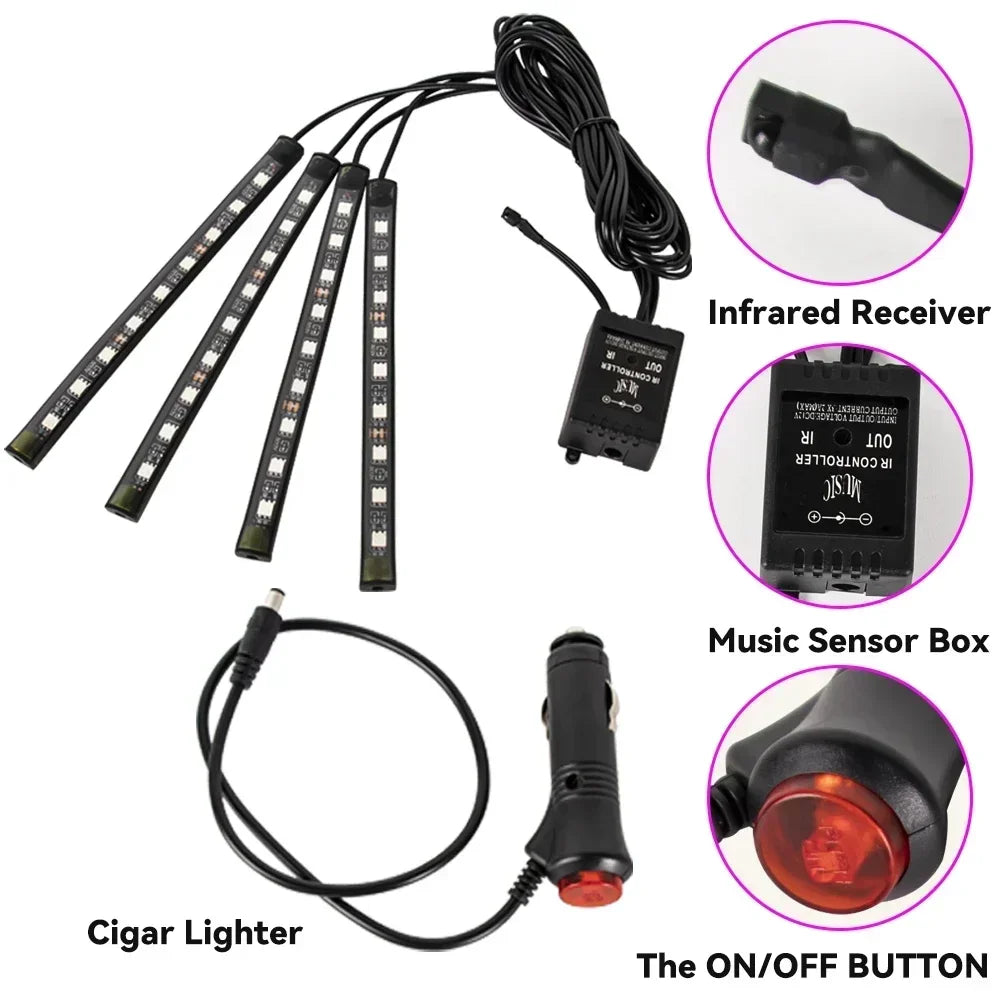 Car Interior Led Strip Lights for Auto RGB Light Kit with APP/Remote Control Environmental Lights Car Interior Decorations Light
