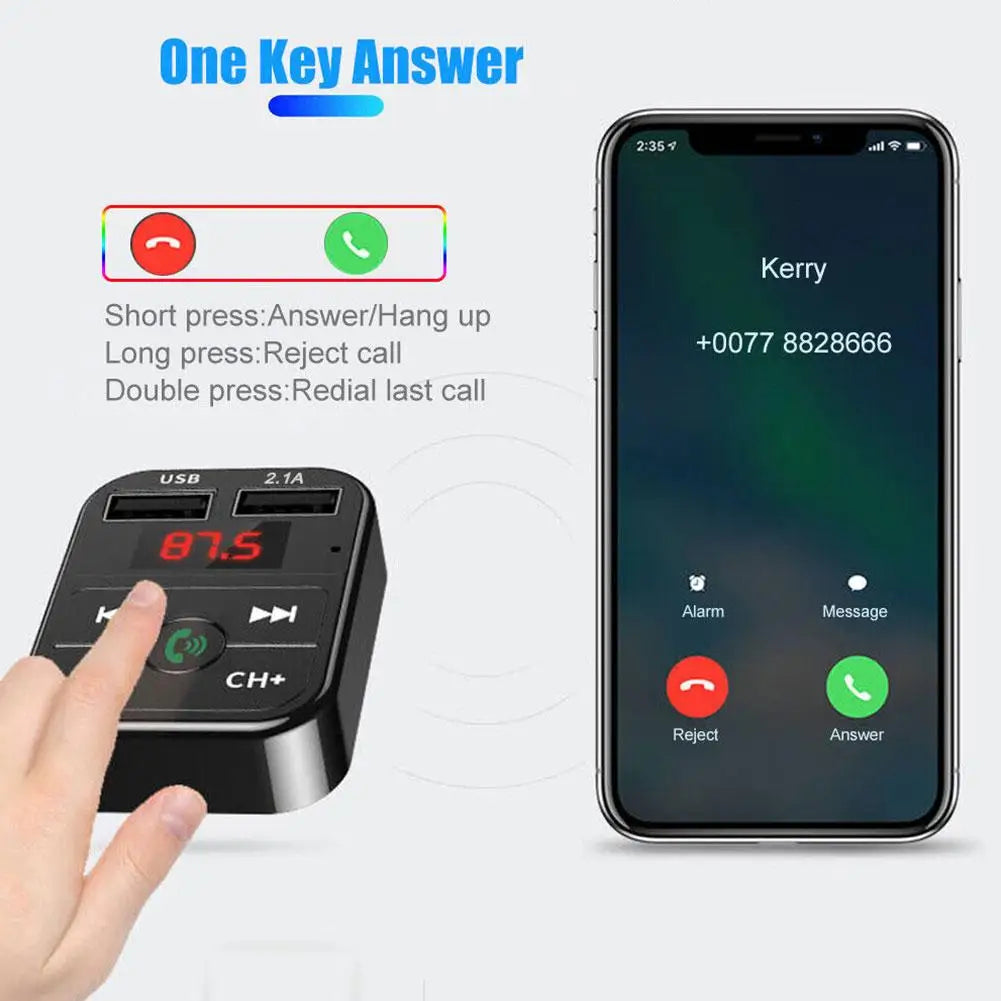 FM Transmitter Bluetooth Car 3.1A Dual USB Port+Type-C Charge Handsfree Call Wireless Aux Audio Radio Modulator MP3 Player ﻿