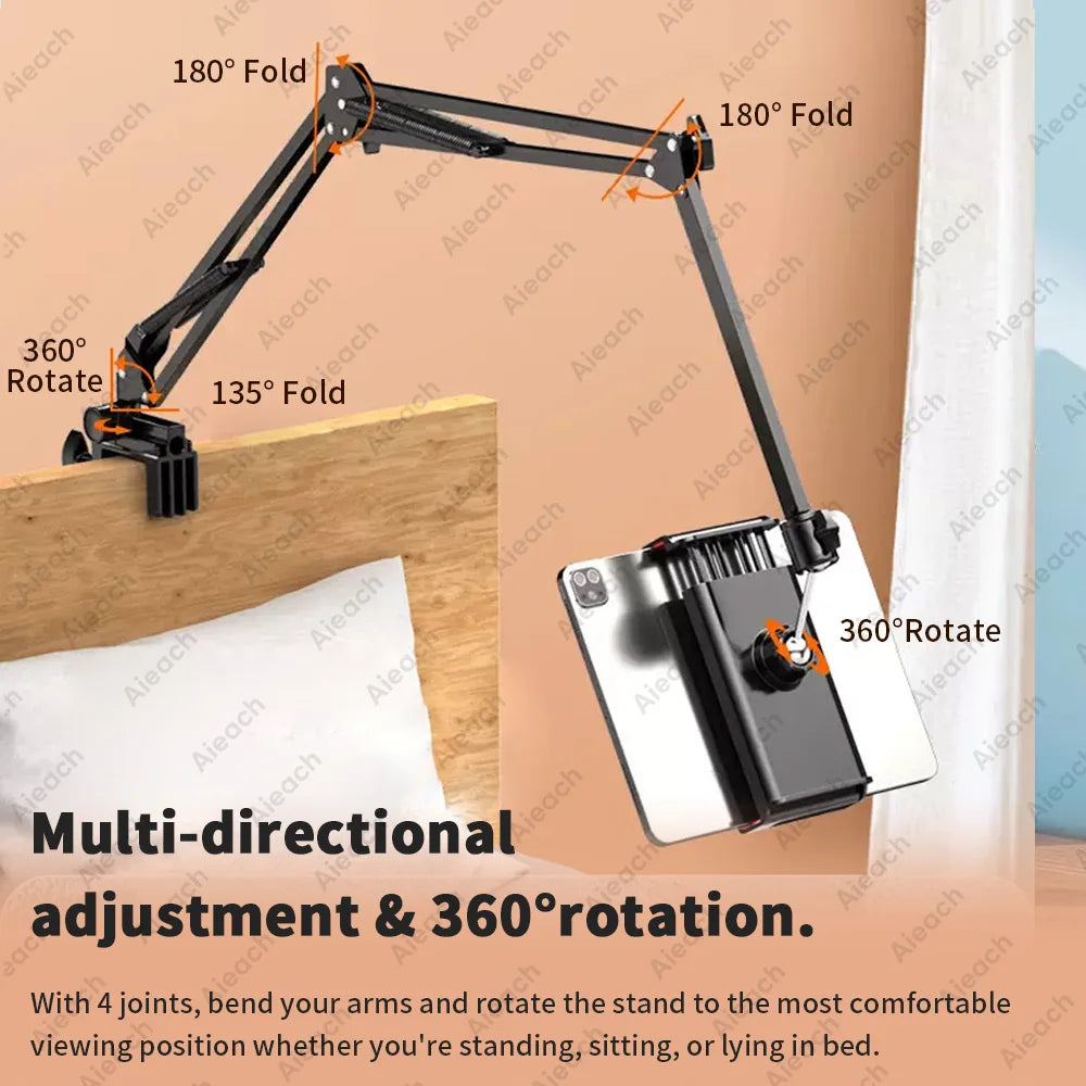 Tablet Stand 360° Rotating Bed Desktop Phone Mount with Aluminum Arm for iPad Pro Air Mini 4~11 Xiaomi Lenovo Samsung Tab Holde
