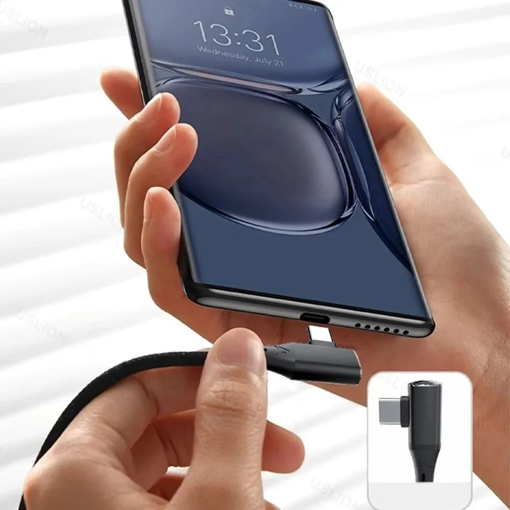 120W 6A USB C To Type C PD Charging Wire Fast Charging Type C To Type C 90 Degree Cable USB-C To USB-C Quick Charging Data Cord