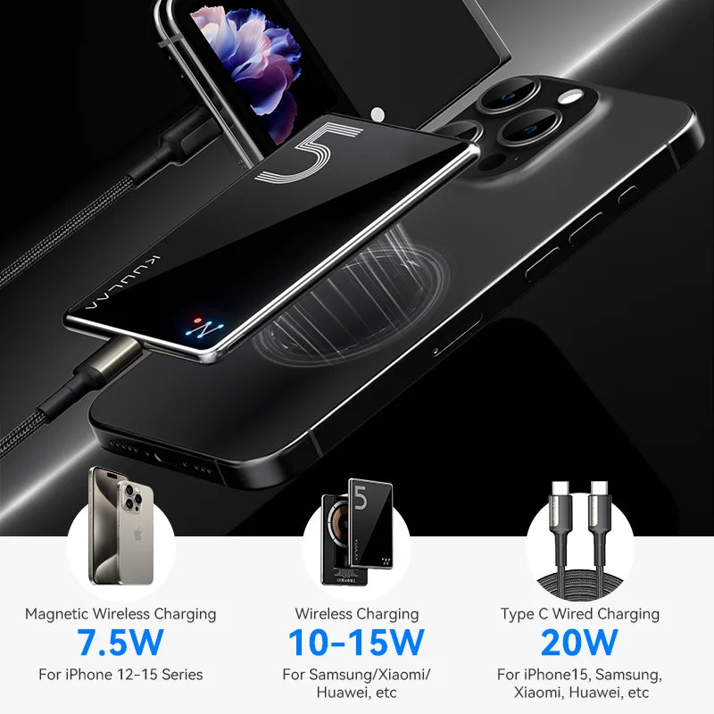 KUULAA Magnetic Power Bank 5000mAh Magnetic Wireless Phone Charger External Battery 20W Fast Charging For iPhone 17 16 PowerBank