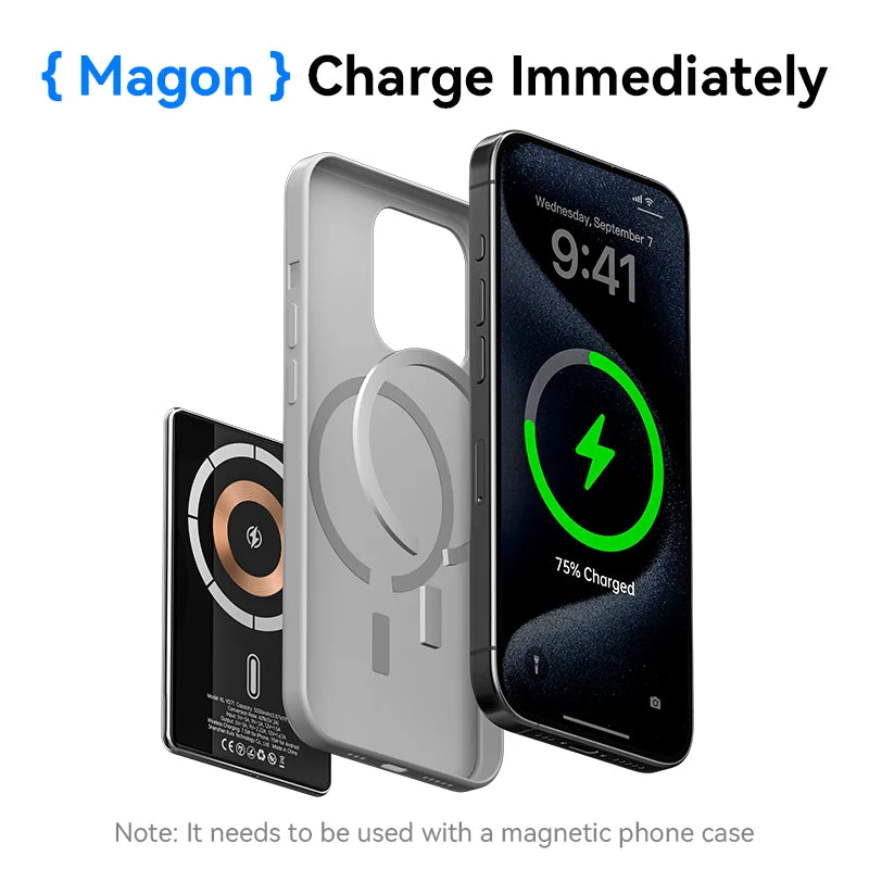 KUULAA Magnetic Power Bank 5000mAh Magnetic Wireless Phone Charger External Battery 20W Fast Charging For iPhone 17 16 PowerBank