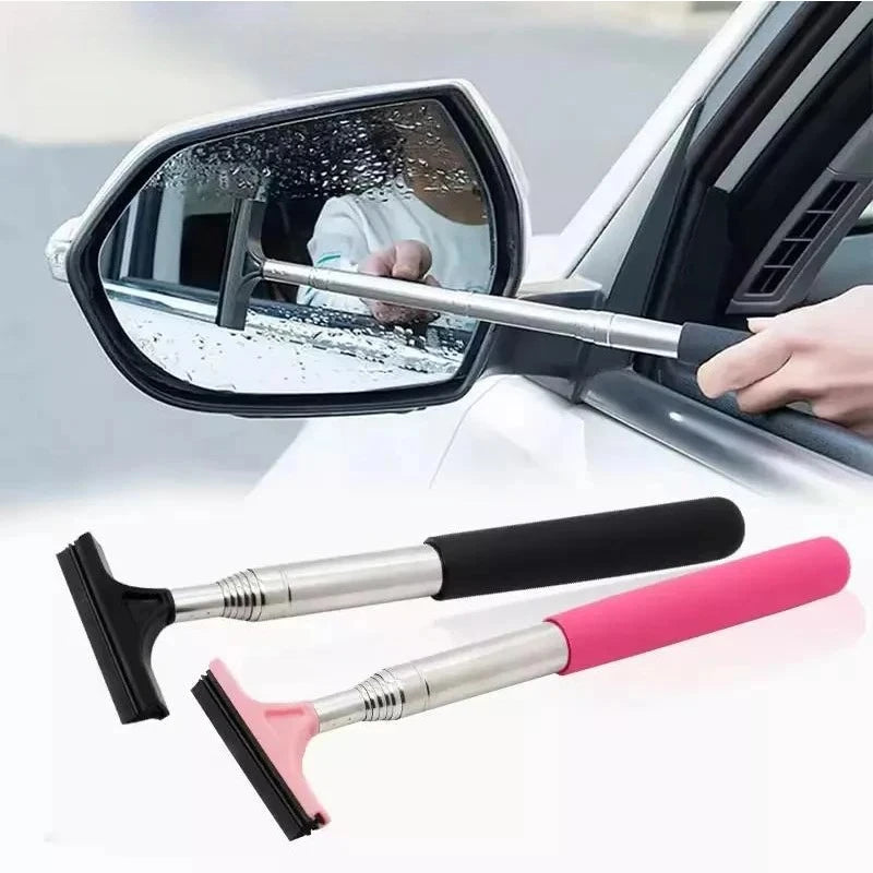 Car Rearview Mirror Wiper Cleaning Tool Auto Glass Mist Cleaner Scraper Telescopic Handle Window Cleaning Brush