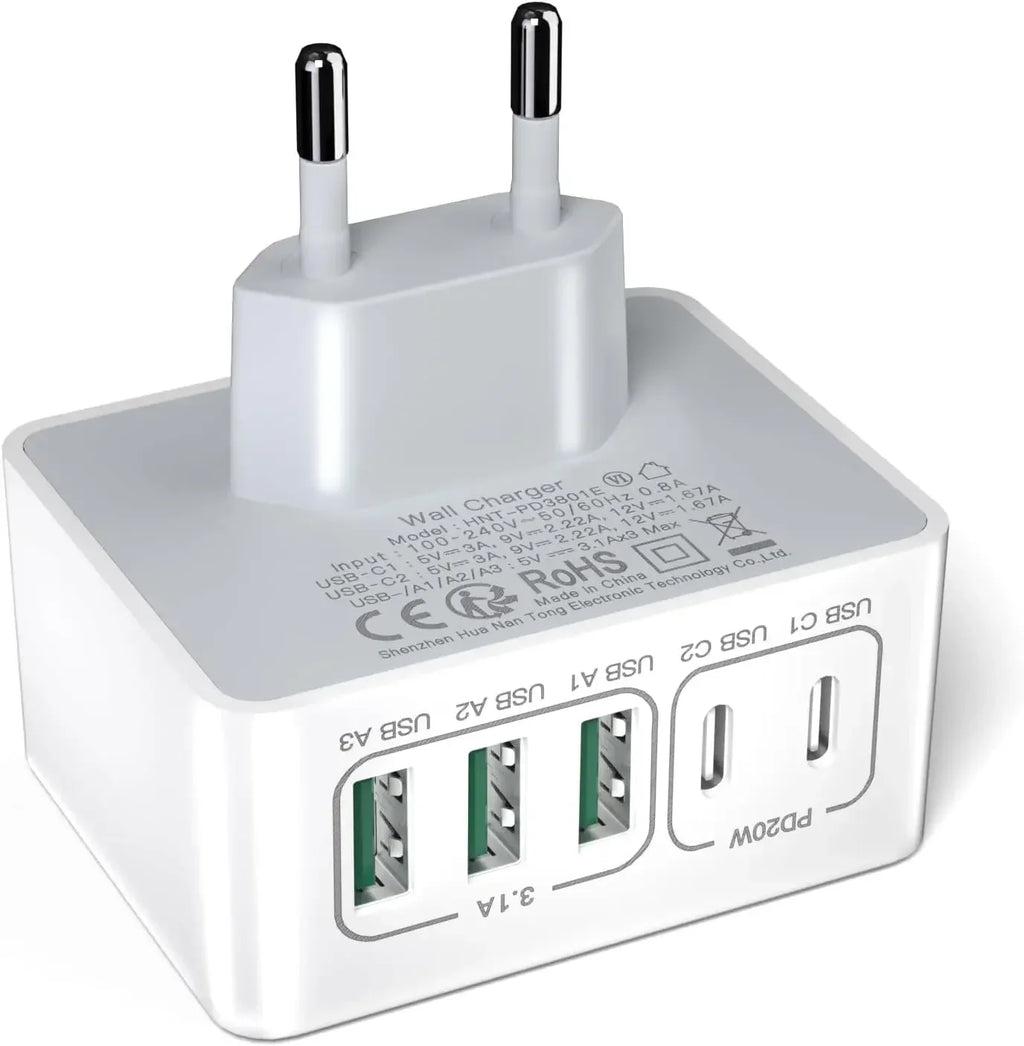 Cargador USB C Charger Cargador Rapido 50W 5 Puertos Bloque de Carga rápida, multicargador USB Carga rapida