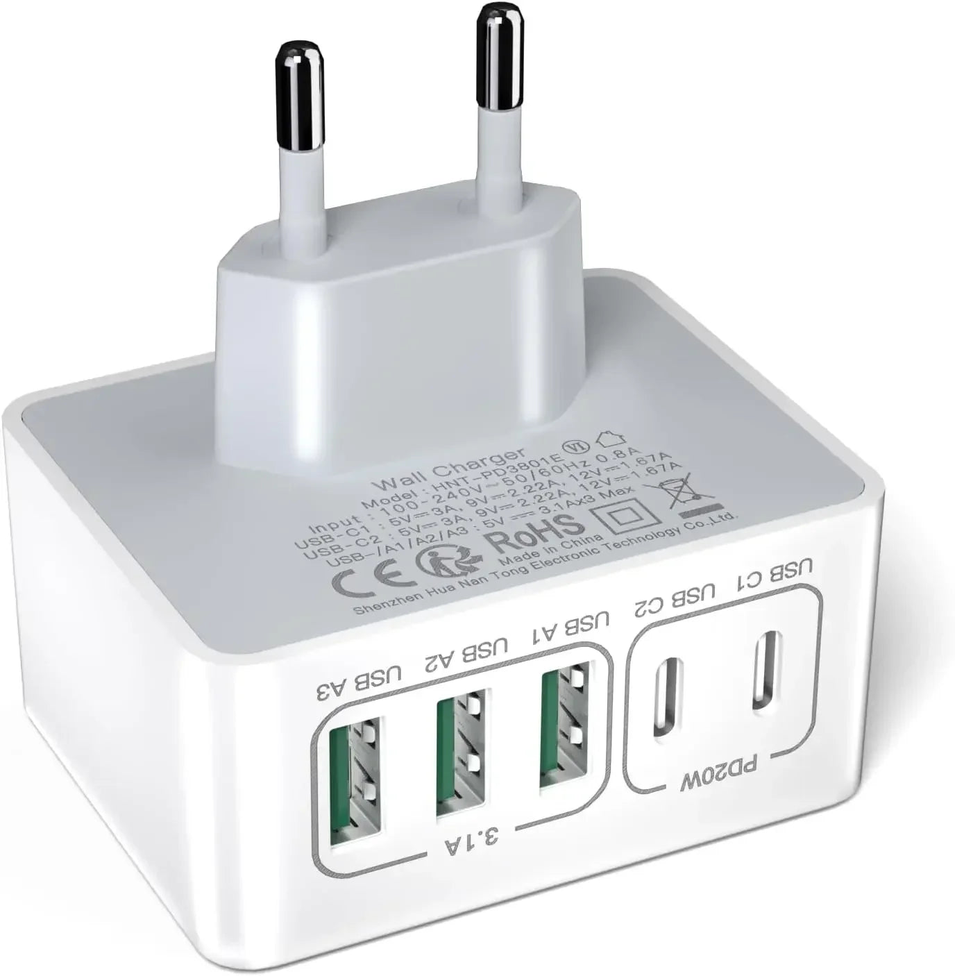 Cargador USB C Charger Cargador Rapido 50W 5 Puertos Bloque de Carga rápida, multicargador USB Carga rapida