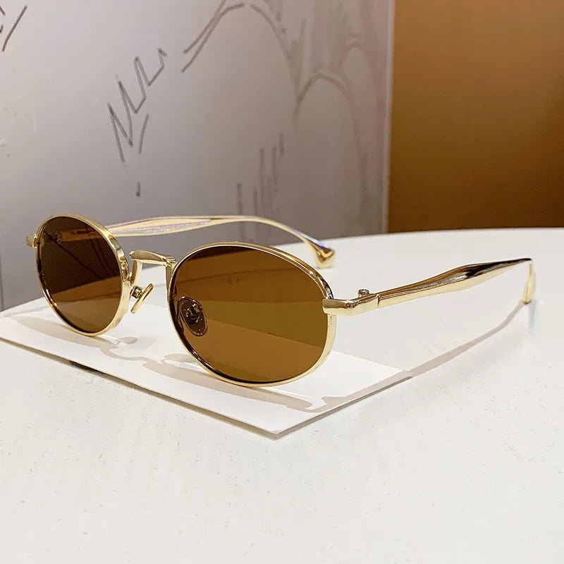 New Trendy Oval Sunglasses for Women Luxury Metal Frame Sun Eyewear Ladies Classic Vintage Round Shades Unisex ﻿Eyeglasses
