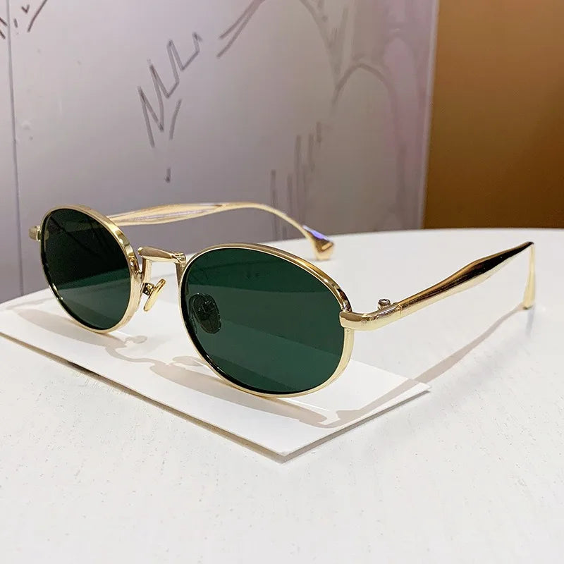 New Trendy Oval Sunglasses for Women Luxury Metal Frame Sun Eyewear Ladies Classic Vintage Round Shades Unisex ﻿Eyeglasses