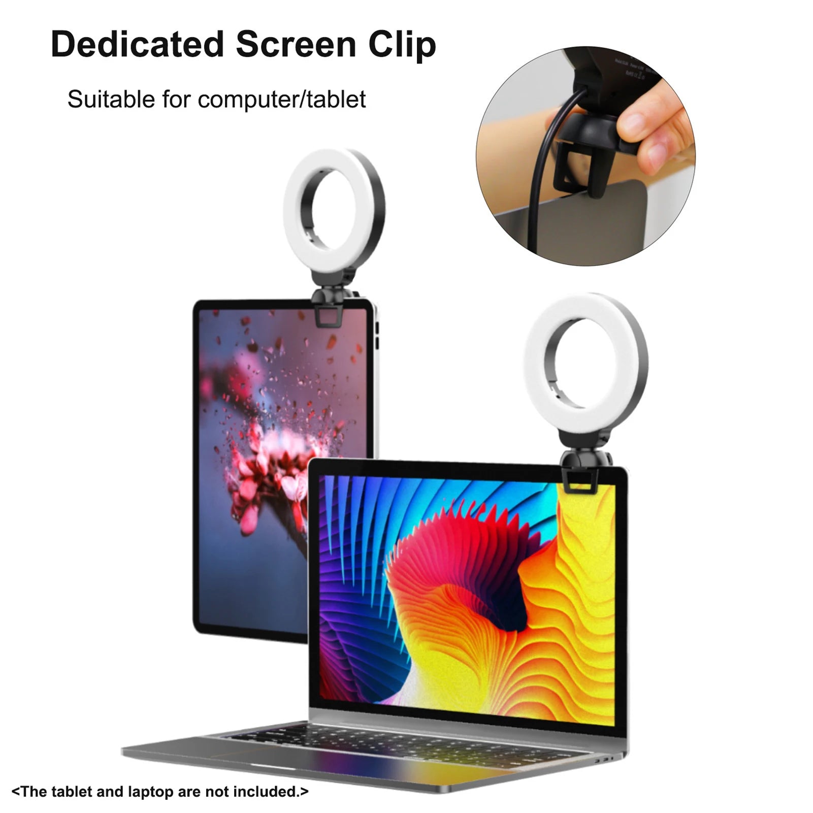 Mini 4 Inch LED Ring Light Clip-on Laptop Video Conference Lighting 3 Lighting Modes 3200K-6500K Dimmable USB Powered for Live S