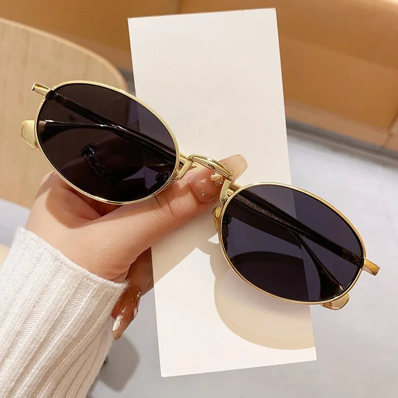 New Trendy Oval Sunglasses for Women Luxury Metal Frame Sun Eyewear Ladies Classic Vintage Round Shades Unisex ﻿Eyeglasses