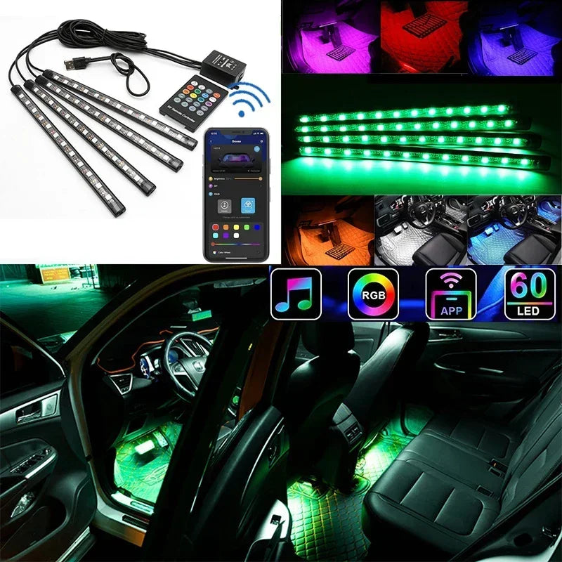 Car Interior Led Strip Lights for Auto RGB Light Kit with APP/Remote Control Environmental Lights Car Interior Decorations Light