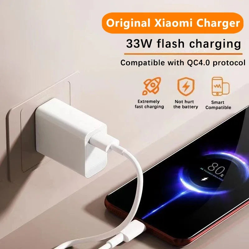 Original Xiaomi 33W Turbo Charger Fast Charge US Adapter For Mi 10T 10S Poco X5 X3 M5S F3 Redmi Note 13 12 Pad Pro EU Cargador