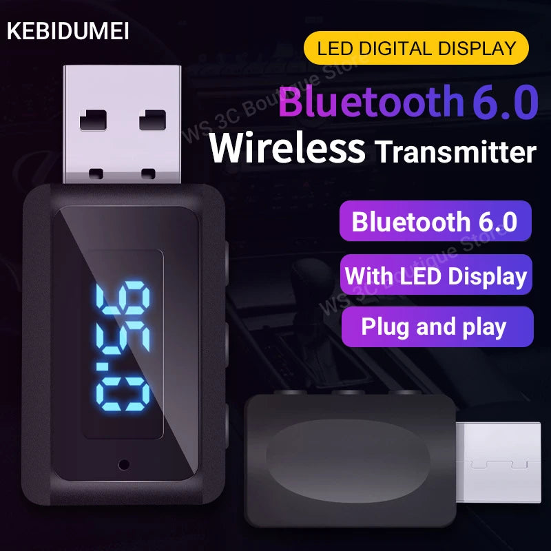 Car Bluetooth 6.0 FM Transmitter Receiver Handsfree Call Mini USB Wireless Adapter Auto Audio with LED Display For Car FM Radio