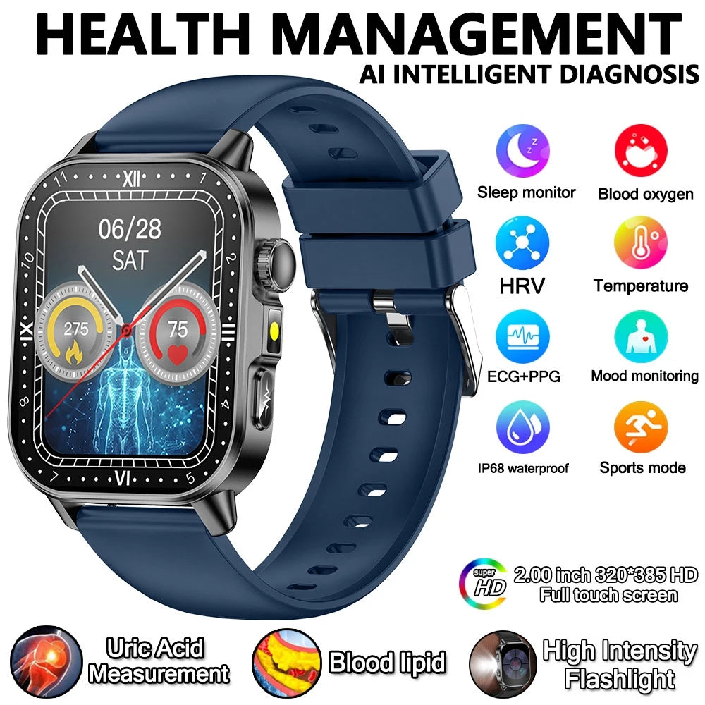 2026 New Health Nursing Grade Smart Watch Men Blood Lipid Uric Acid Tracker ECG+PPG Clock Bluetooth Call Smartwatches Men Women