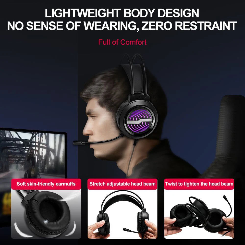 H130 Headset USB Cable Head Mounted Gaming Computer Earphones with Microphone Laptop Music Earphones RGB Backlight Bass Stereo