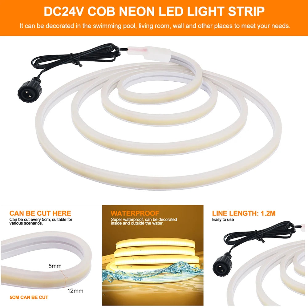 LED Neon Light Strip Solar 24V Waterproof 8 Modes 320LEDs/m Flexible Lamp IP68 Party Garden Outdoor Decoration 0.5m 1m 2m 3m 5m