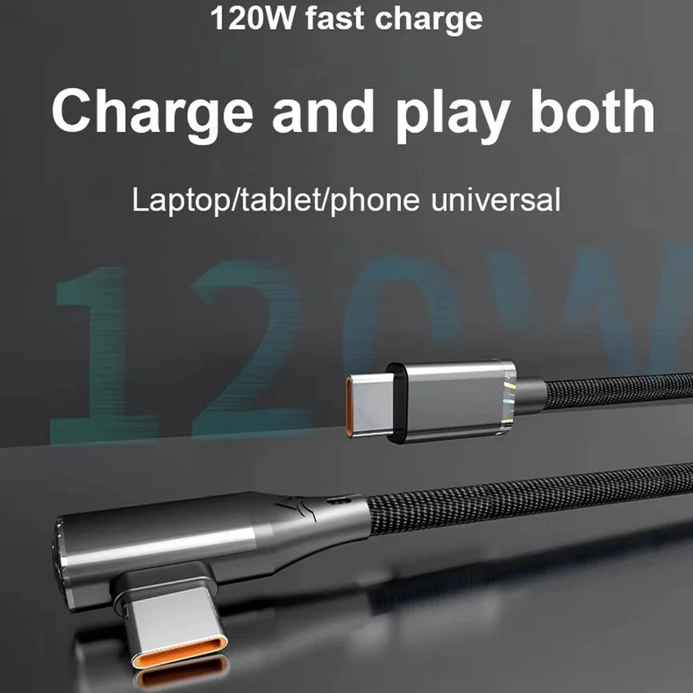 120W 6A USB C To Type C PD Charging Wire Fast Charging Type C To Type C 90 Degree Cable USB-C To USB-C Quick Charging Data Cord